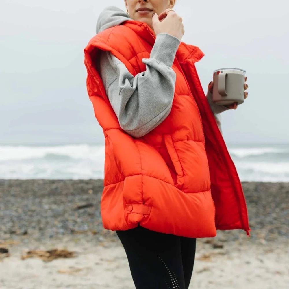 FP Movement - In A Bubble Puffer Flame Orange Red Oversized Zip Vest - Large - Picture 3 of 15